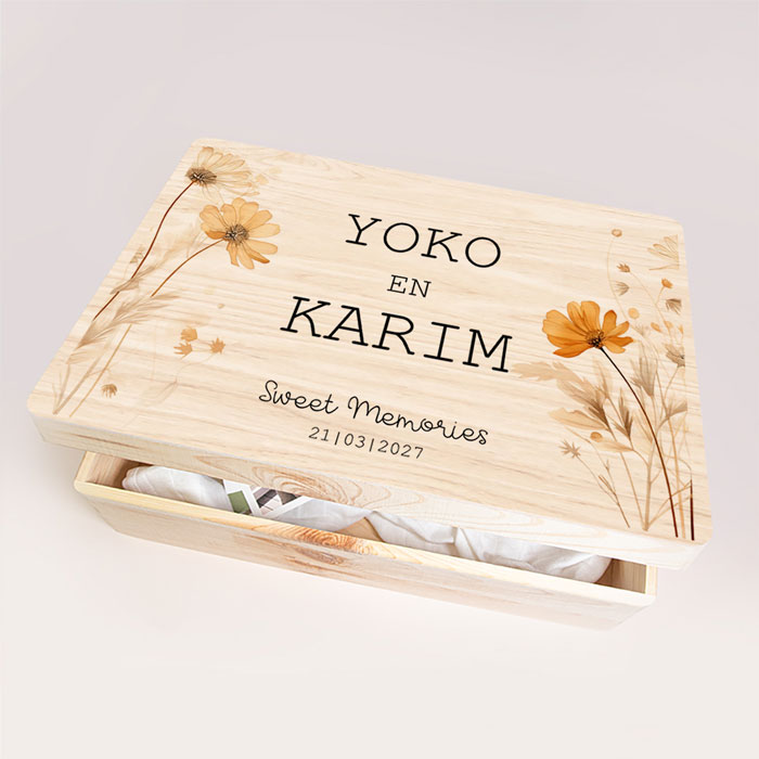 Bruiloft memorybox gele veldbloemen