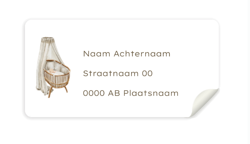 ADRESSTICKERS GEBOORTE BABY ILLUSTRATIE WIEG