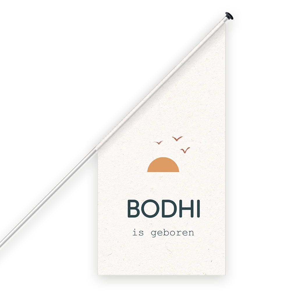 Geboortevlag met zonsopgang en vogels