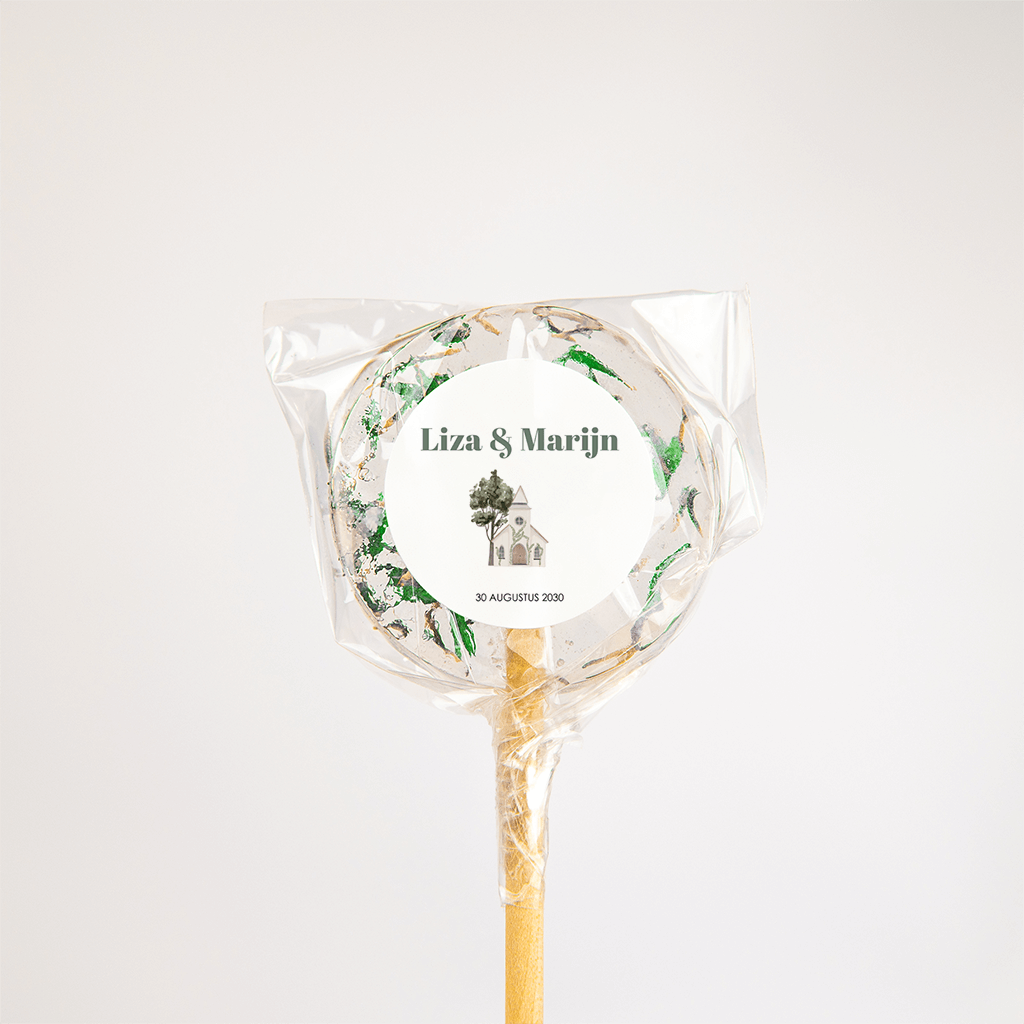 Sticker glanzend met tekening kerkje