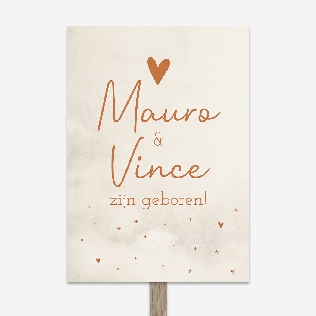 Tuinbord Geboortebord Beige Tweeling Koper