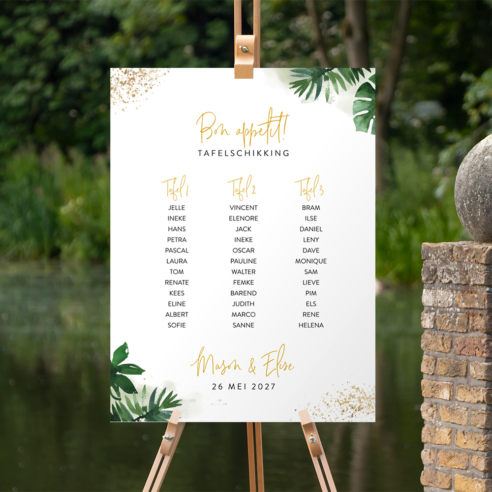 Tafelschikkingsbord met tropische bladeren