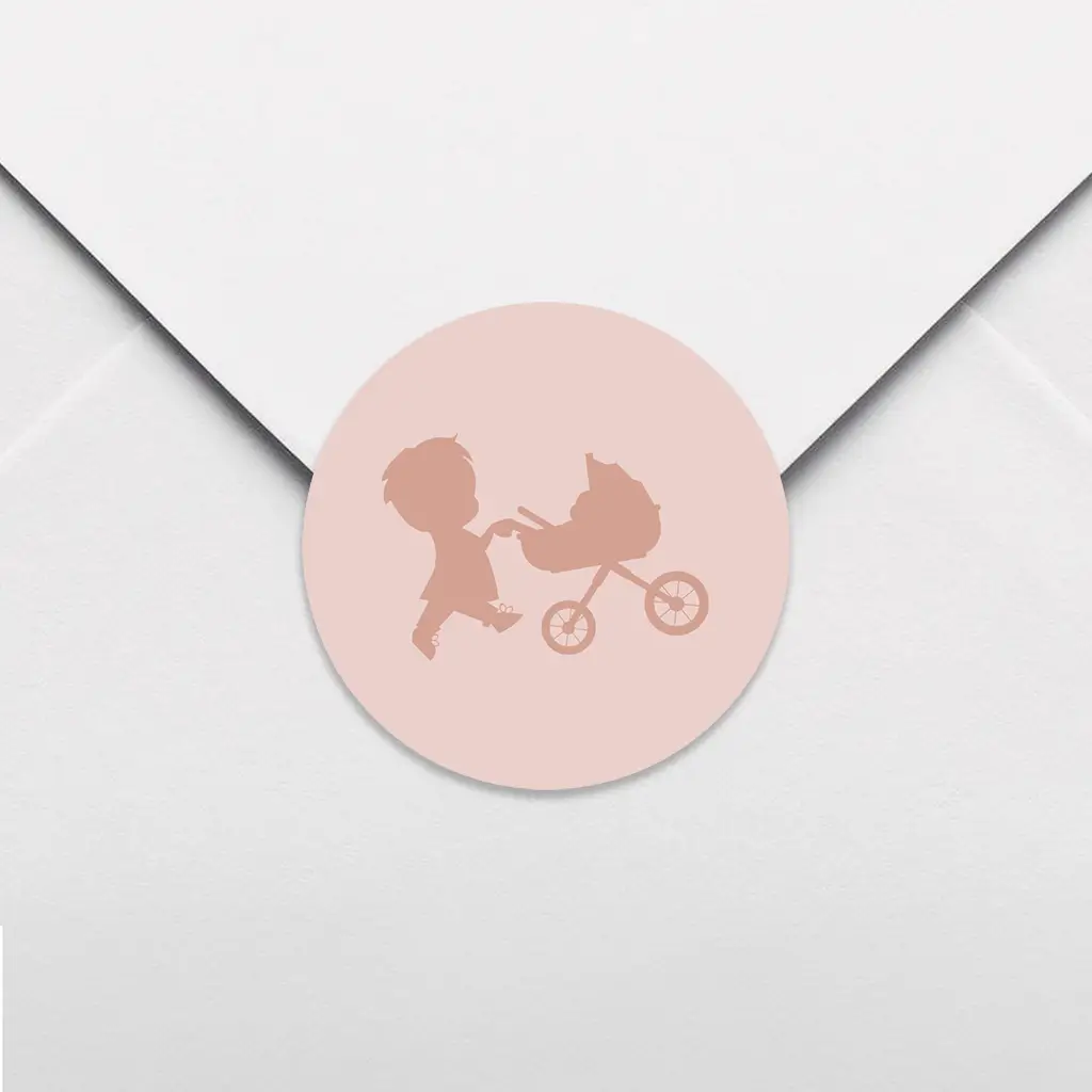 Sluitsticker met silhouet van grote broer met kinderwagen - per 25 stuks
