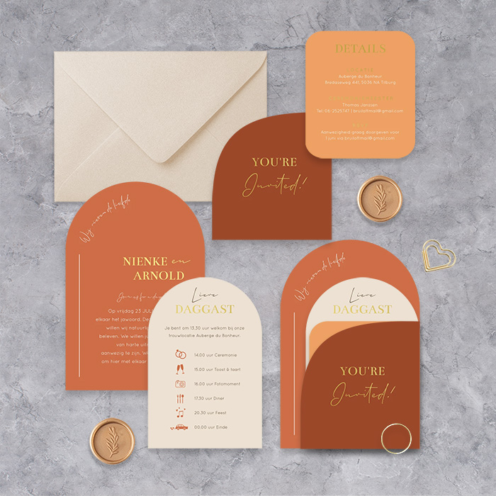 Label trouwkaart meerdere kaartjes terracotta | 11.4 × 17.1 cm
