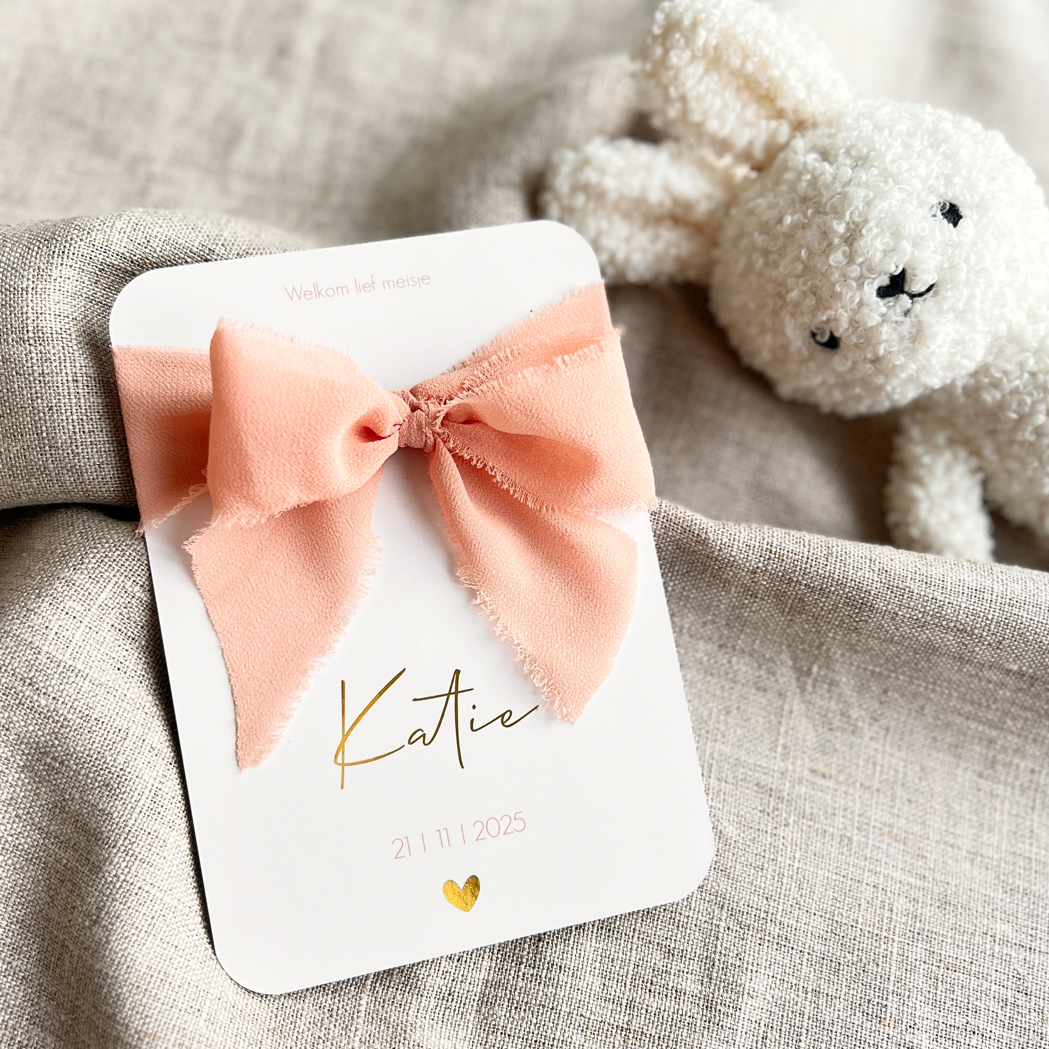 Geboortekaart Meisje Roze Klassiek Lint