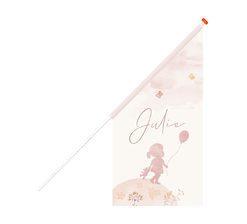 Geboortevlag met silhouet van meisje met ballon