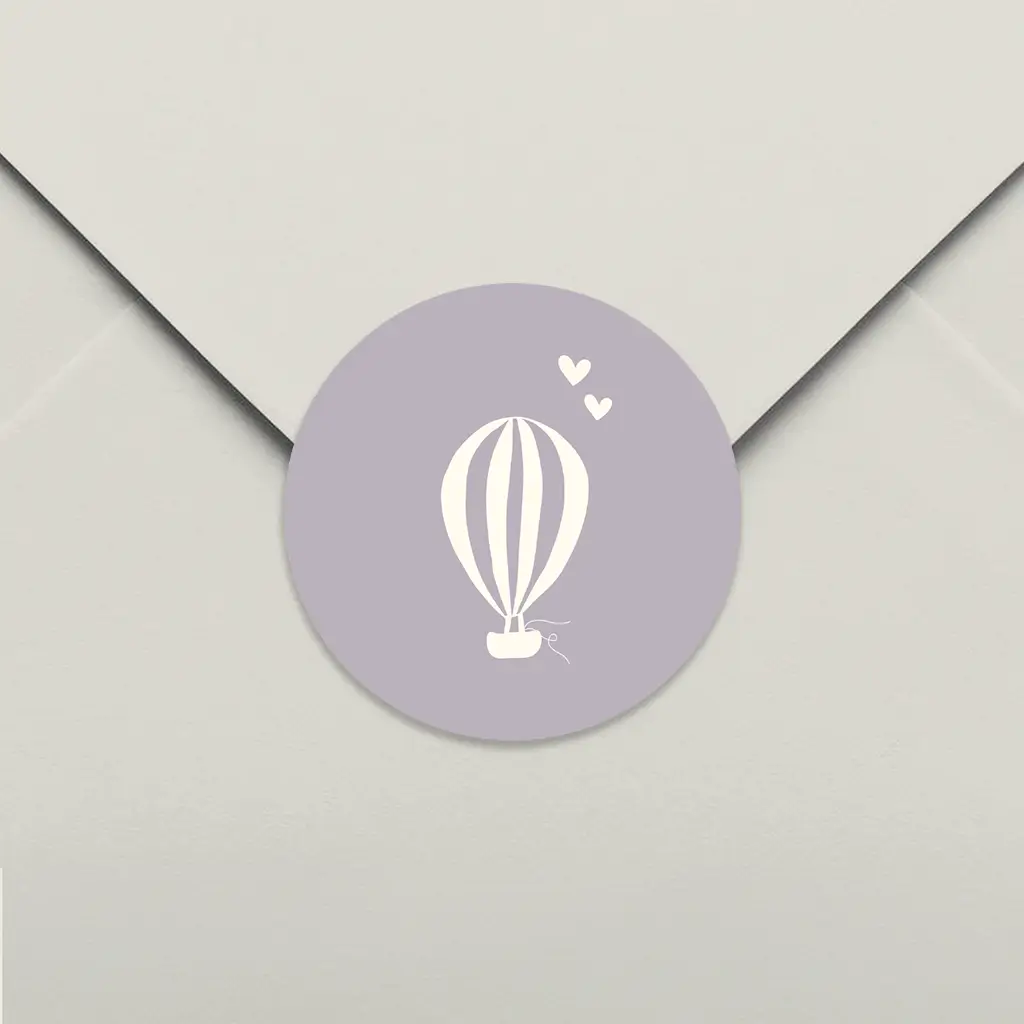 Sluitsticker lila met luchtballon en hartjes - per 25 stuks