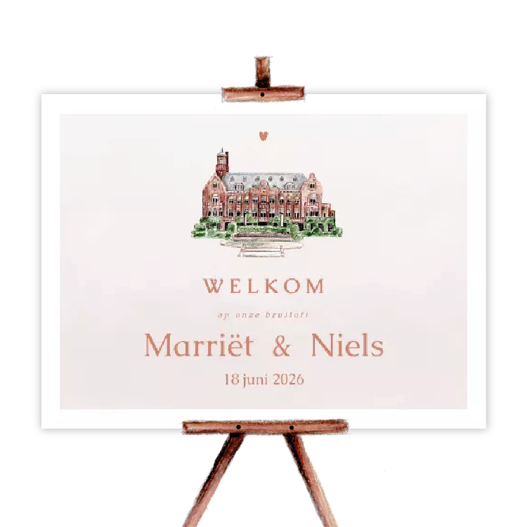 welkomstbord kader trouwlocatie roze