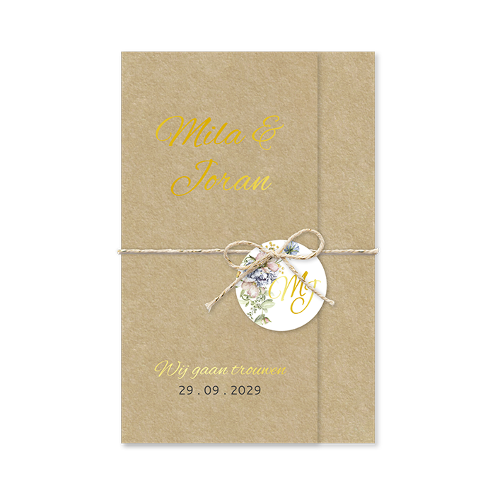 Vintage drieluik trouwkaart met icoontjes