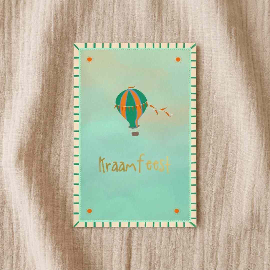 Kraamfeest kaartje luchtballon groen oranje