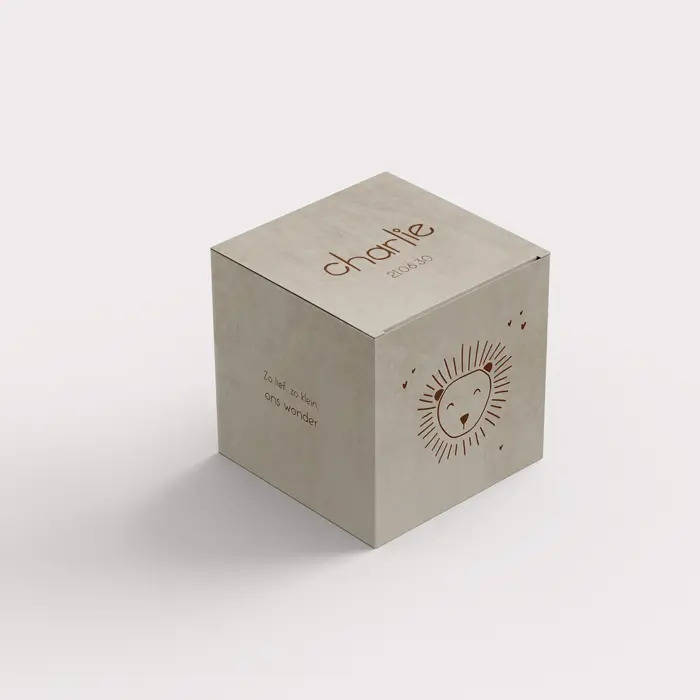 Doopsuiker doosje beige met lijntekening leeuwtje