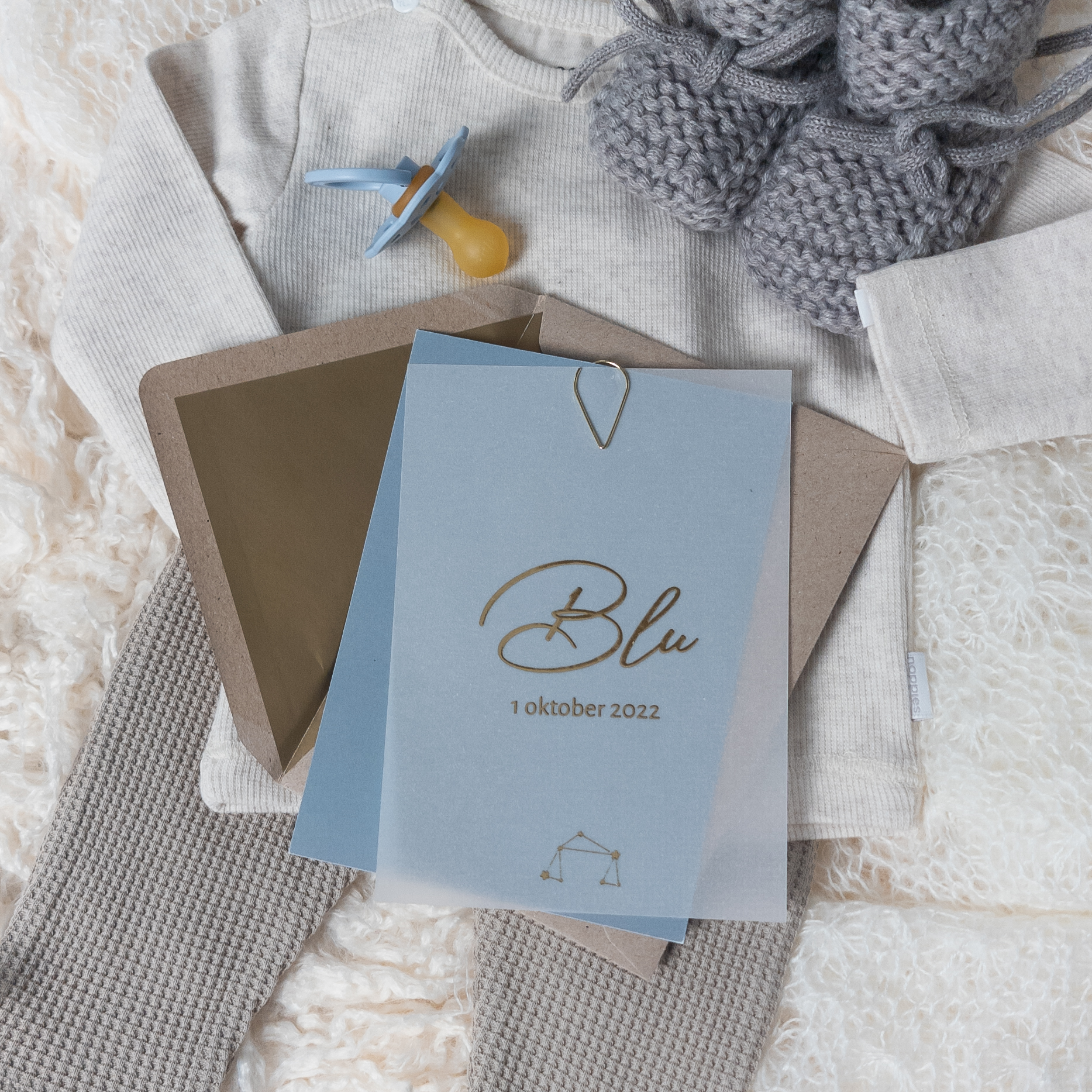 Kalkpapier geboortekaartje Blu