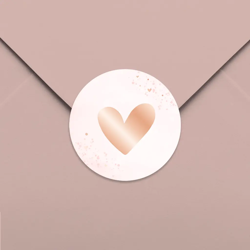 Zachtroze sluitsticker met hartje van roségoudfolie - per vel