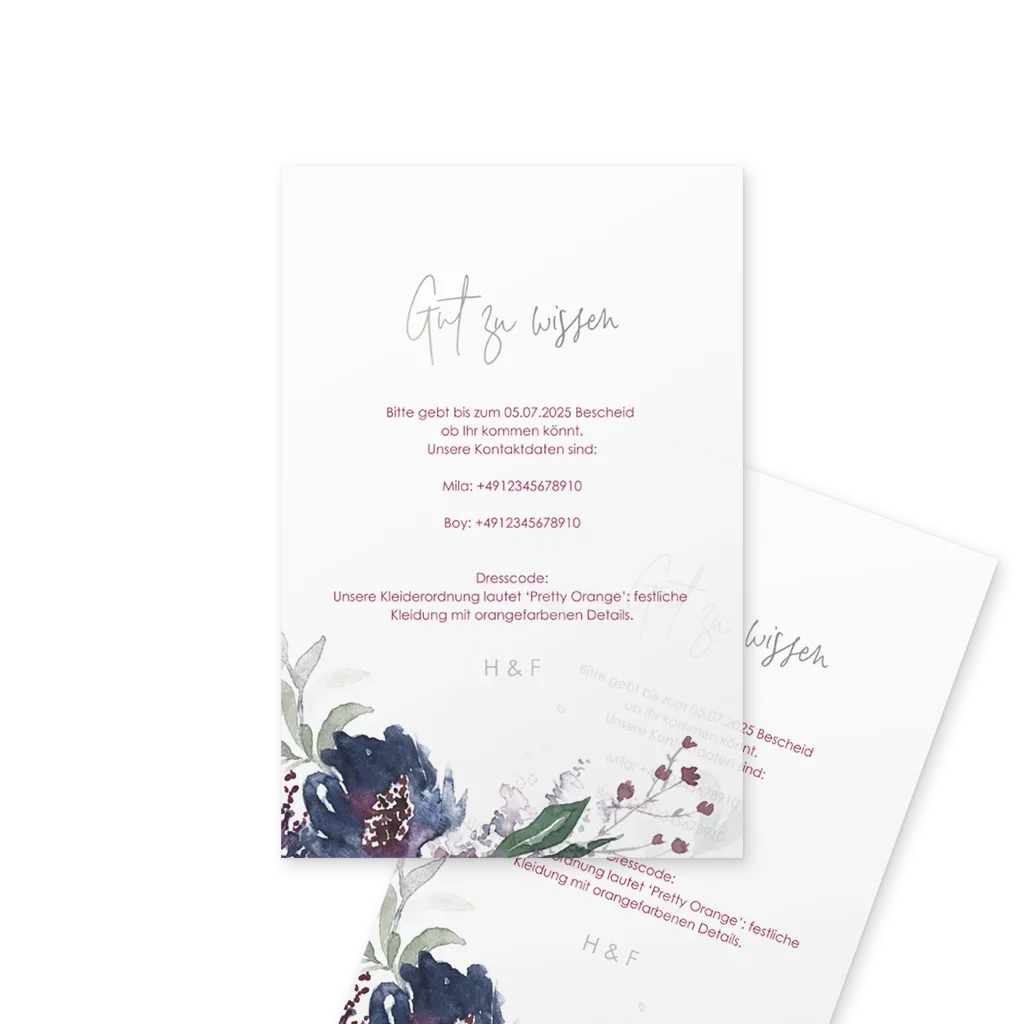 Einlegeblätter mit Aquarell Blumenrand und Roségoldfolie