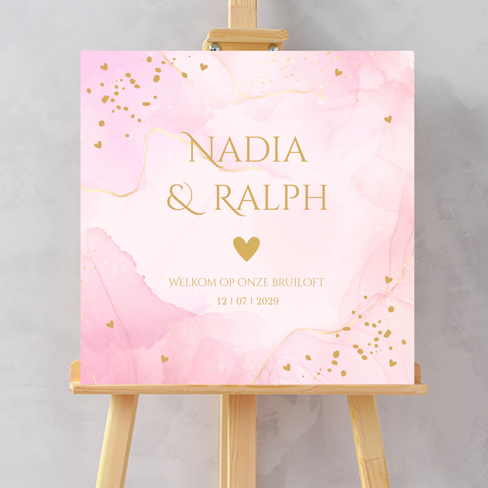 Bruiloftsbord roze marmerlook vierkant