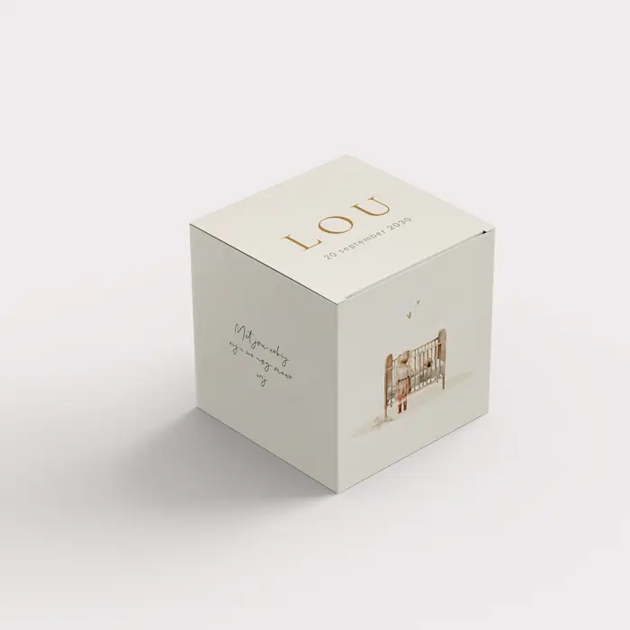 Doopsuiker doosje beige met illustratie ledikant