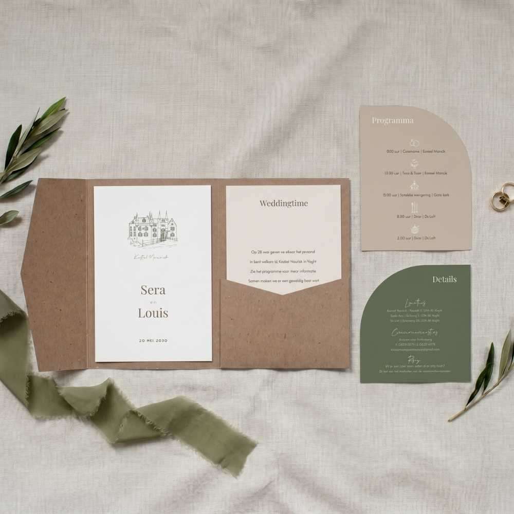 Trouwkaarten set pocketfold Tenue de Ville