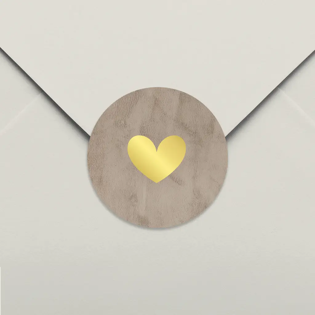 Beige sluitsticker met goudfolie hartje - per vel
