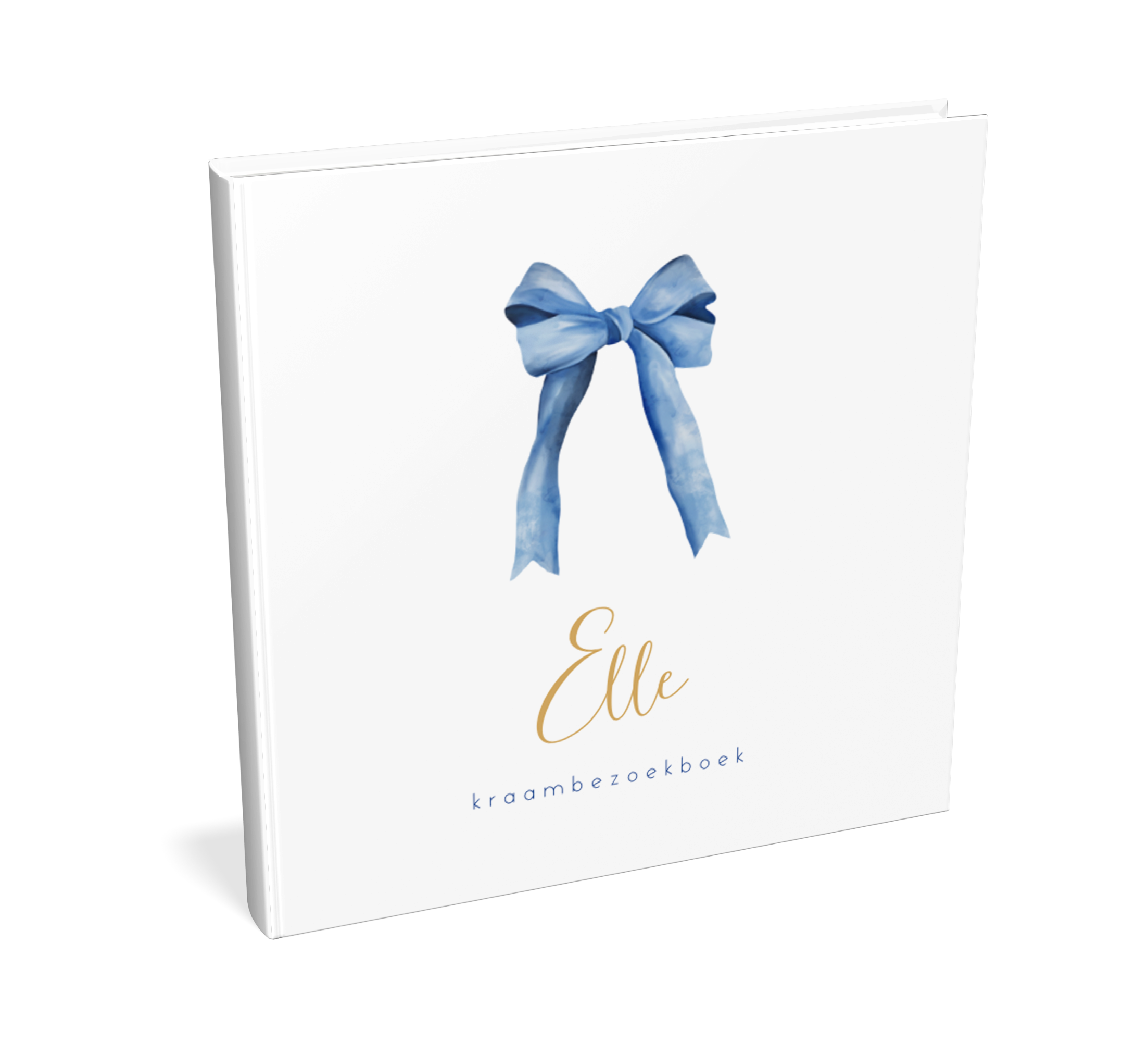 Lief kraambezoekboek met watercolour strik in het blauw