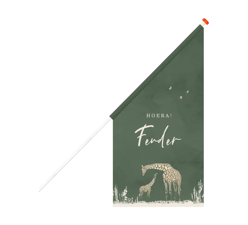 Groene velvet geboortevlag met moeder en kind giraffe