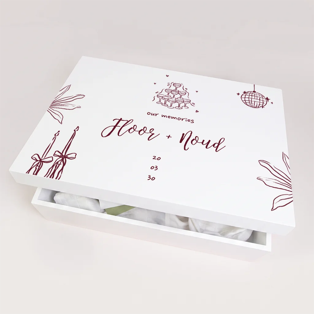 Memorybox huwelijk met feestelijke illustraties