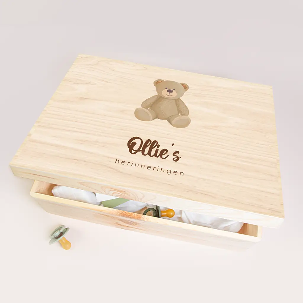 Memorybox baby met naam en teddybeer