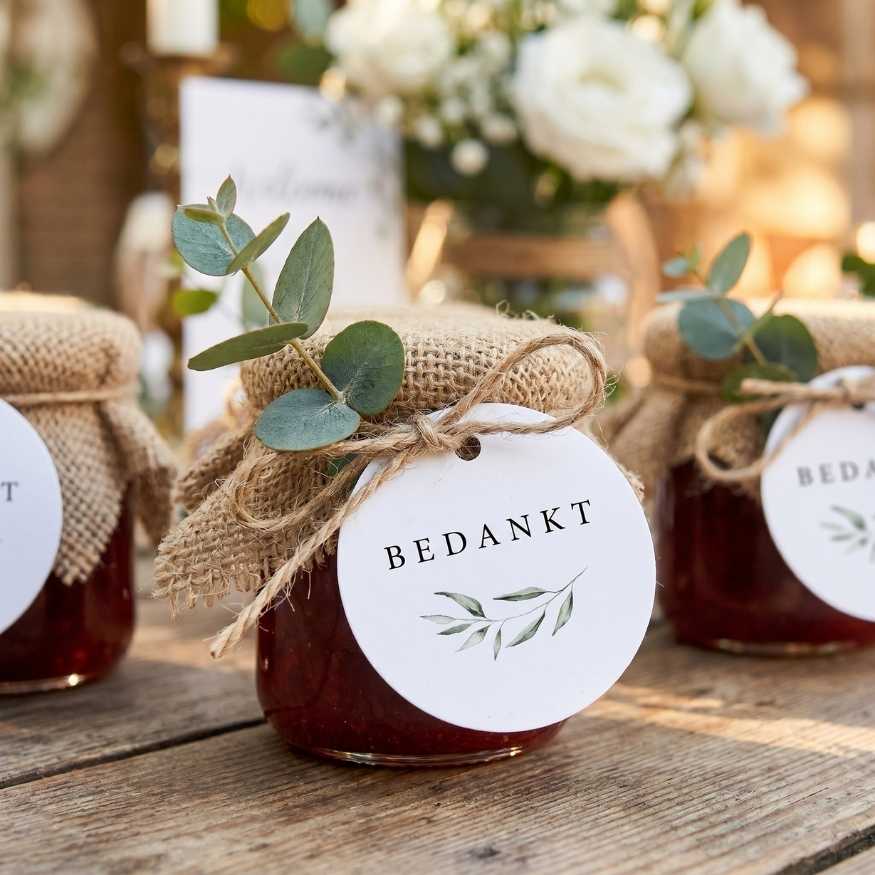 Ronde labeltjes bedankje trouwen olijftakje