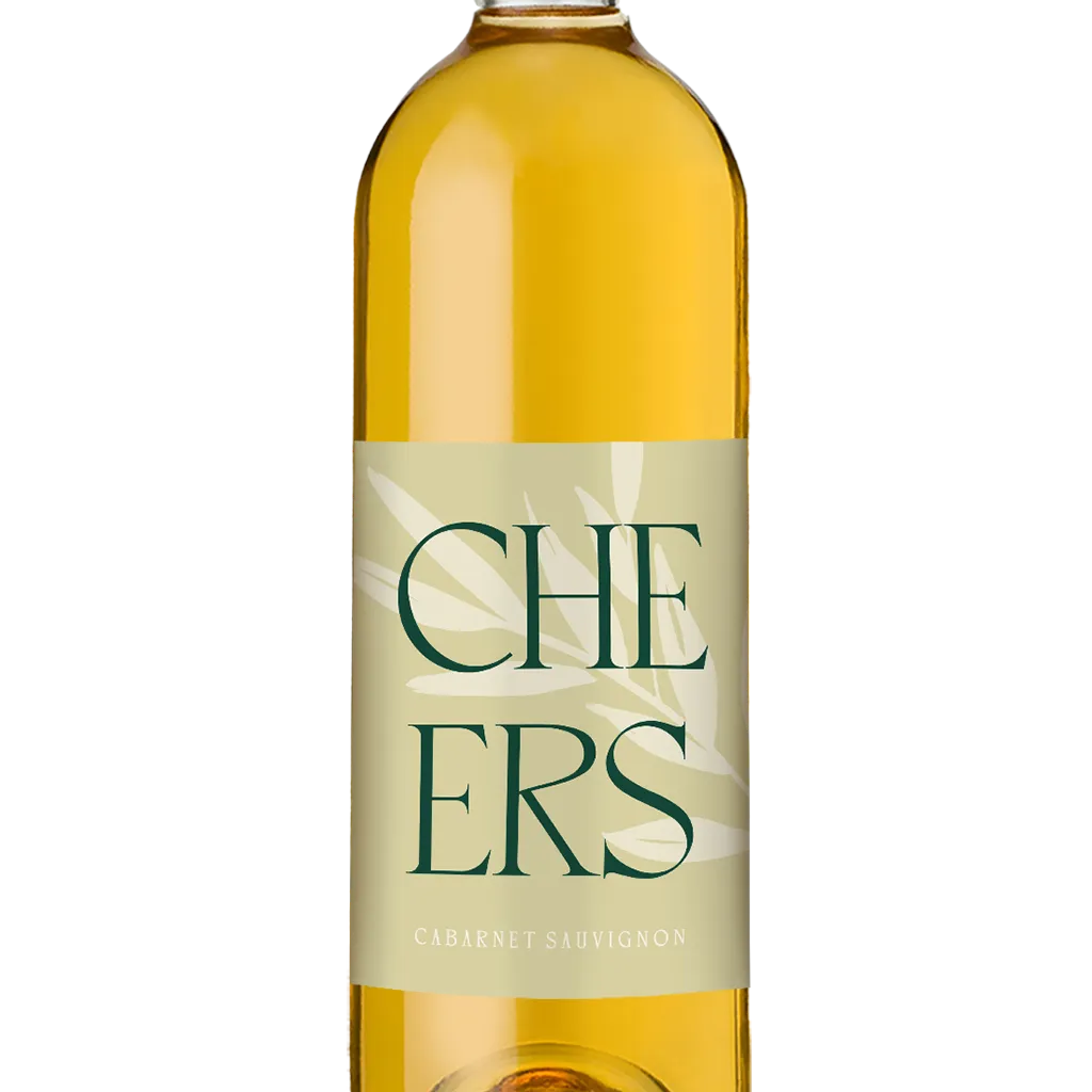 Wijnetiket met lichtgroene achtergrond en silhouet van een olijftakje