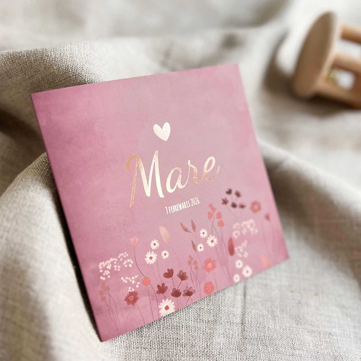 Geboortekaartje Droogbloemen Roze Meisje Lief