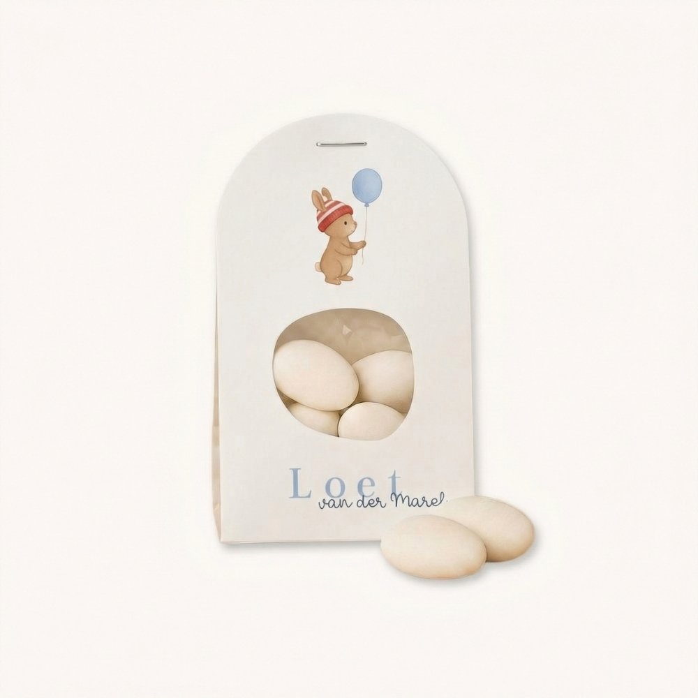 Doopsuiker wikkel jongen winter konijntje blauwe ballon