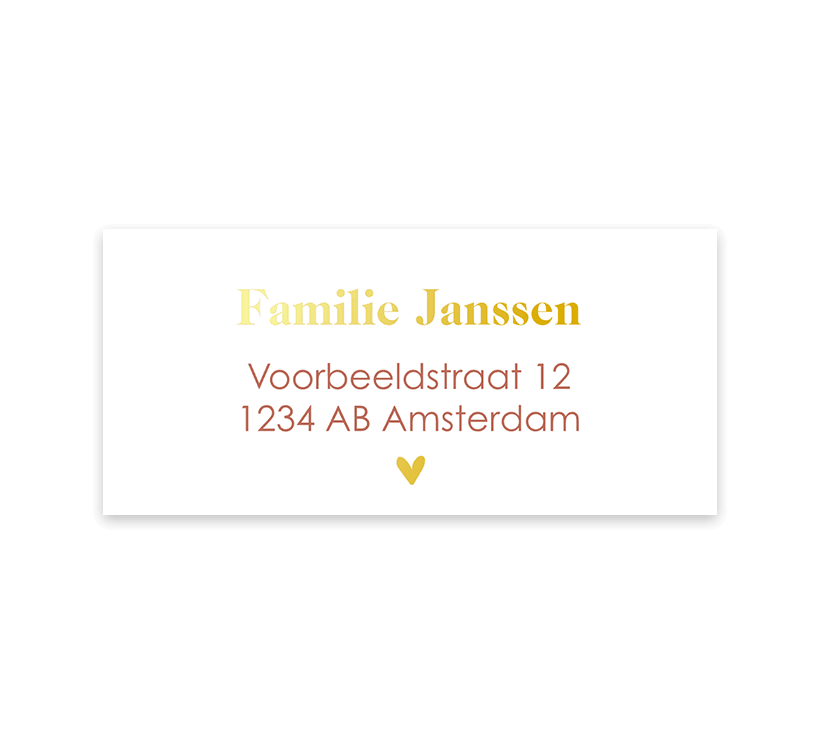 Adressticker met naam en hartje in goudfolie