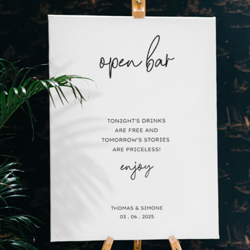 bruiloftsbord open bar minimalistisch zwart wit