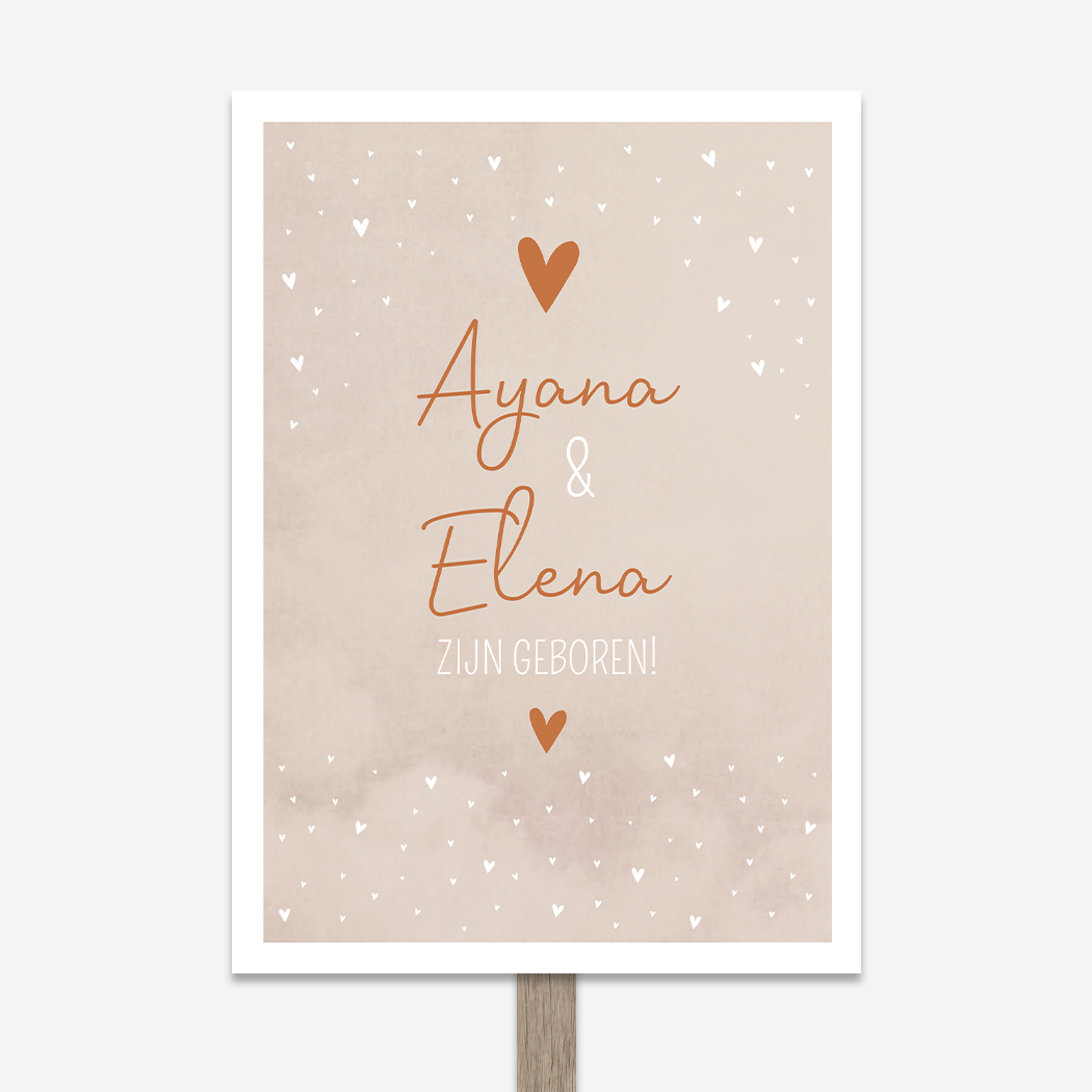 Tuinbord Geboortebord Tweeling Romantisch Hartjes