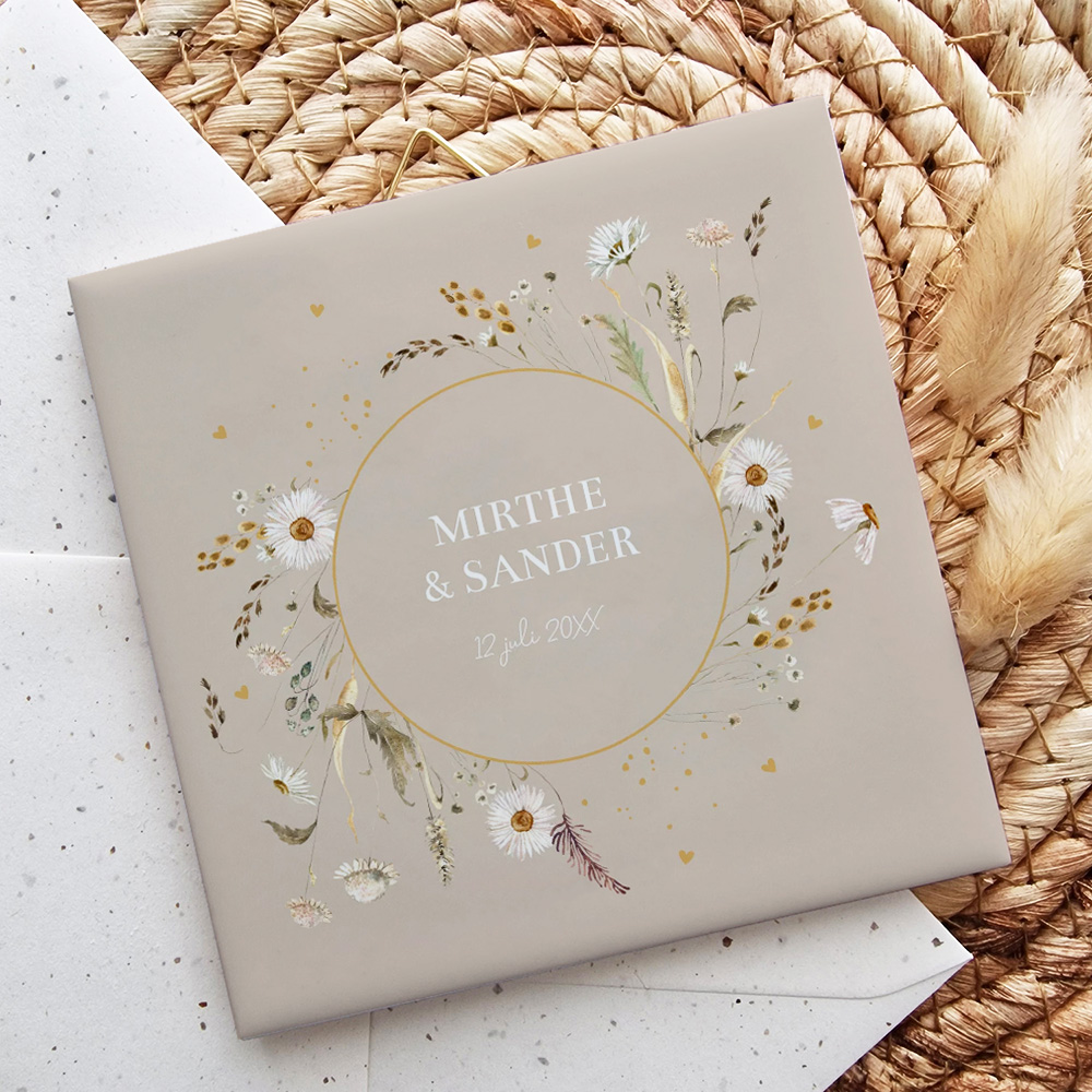 Tegeltje bruiloft beige veldbloemen