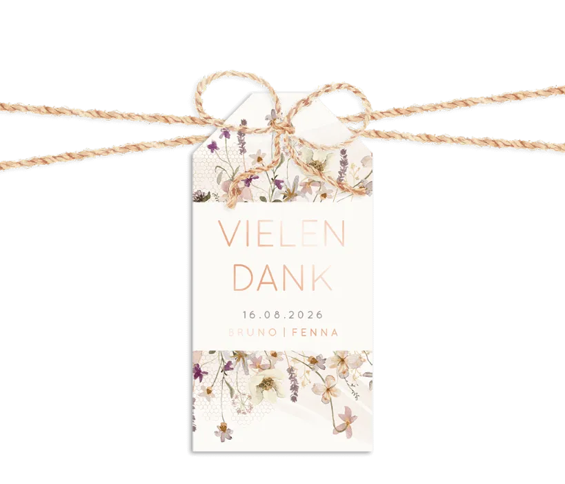 Bohemian Anhänger als Danksagung zur Hochzeit mit Blumen