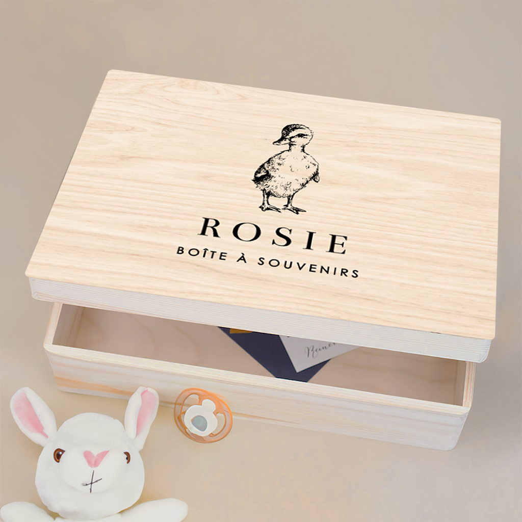 Boîte à souvenirs avec encre noire et caneton