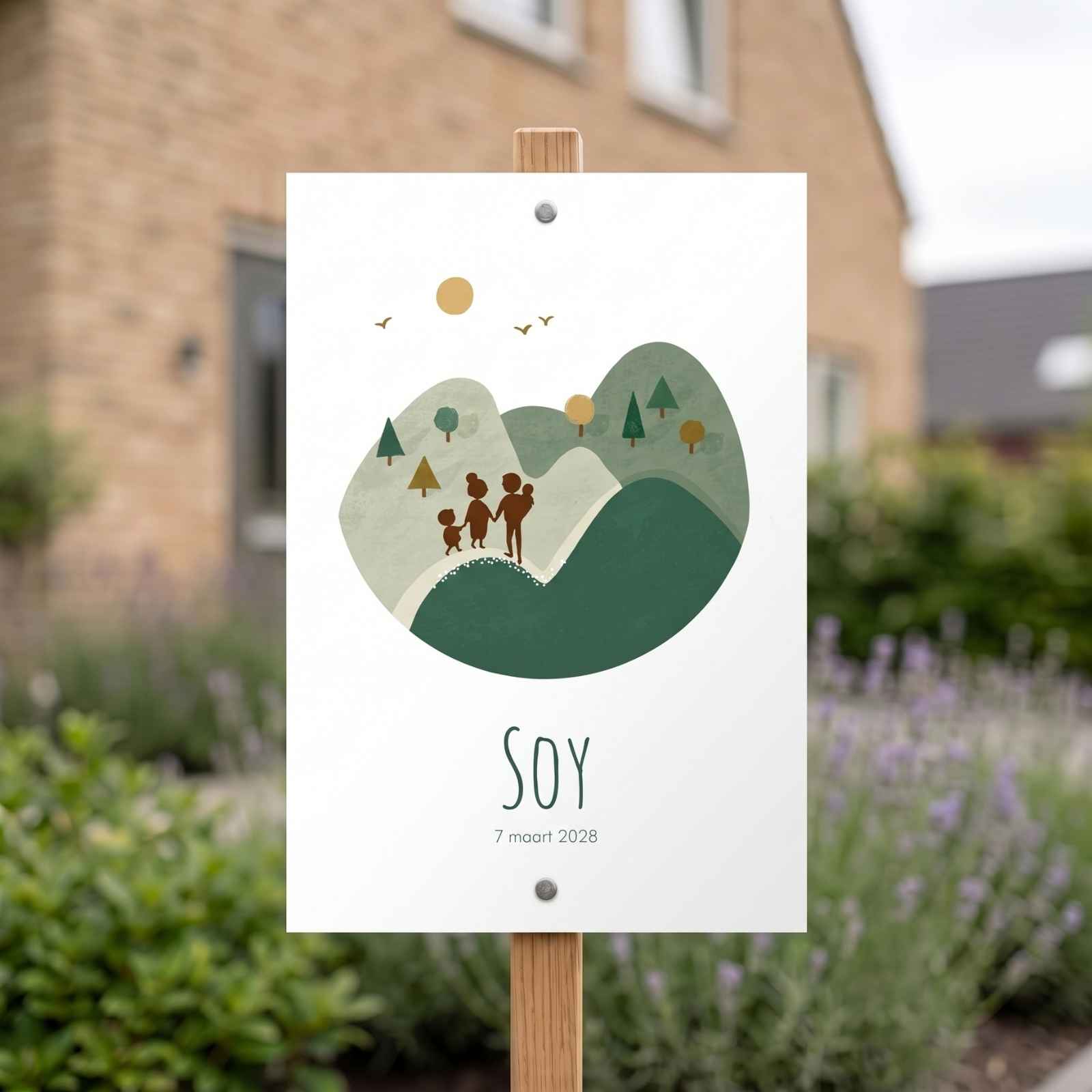 Tuinbord silhouetten gezin in bergen