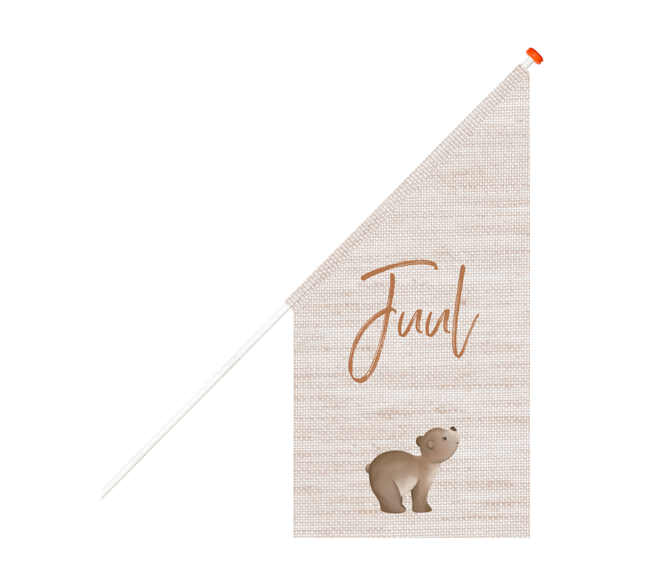 Geboortevlag met beige linnenlook en beertje