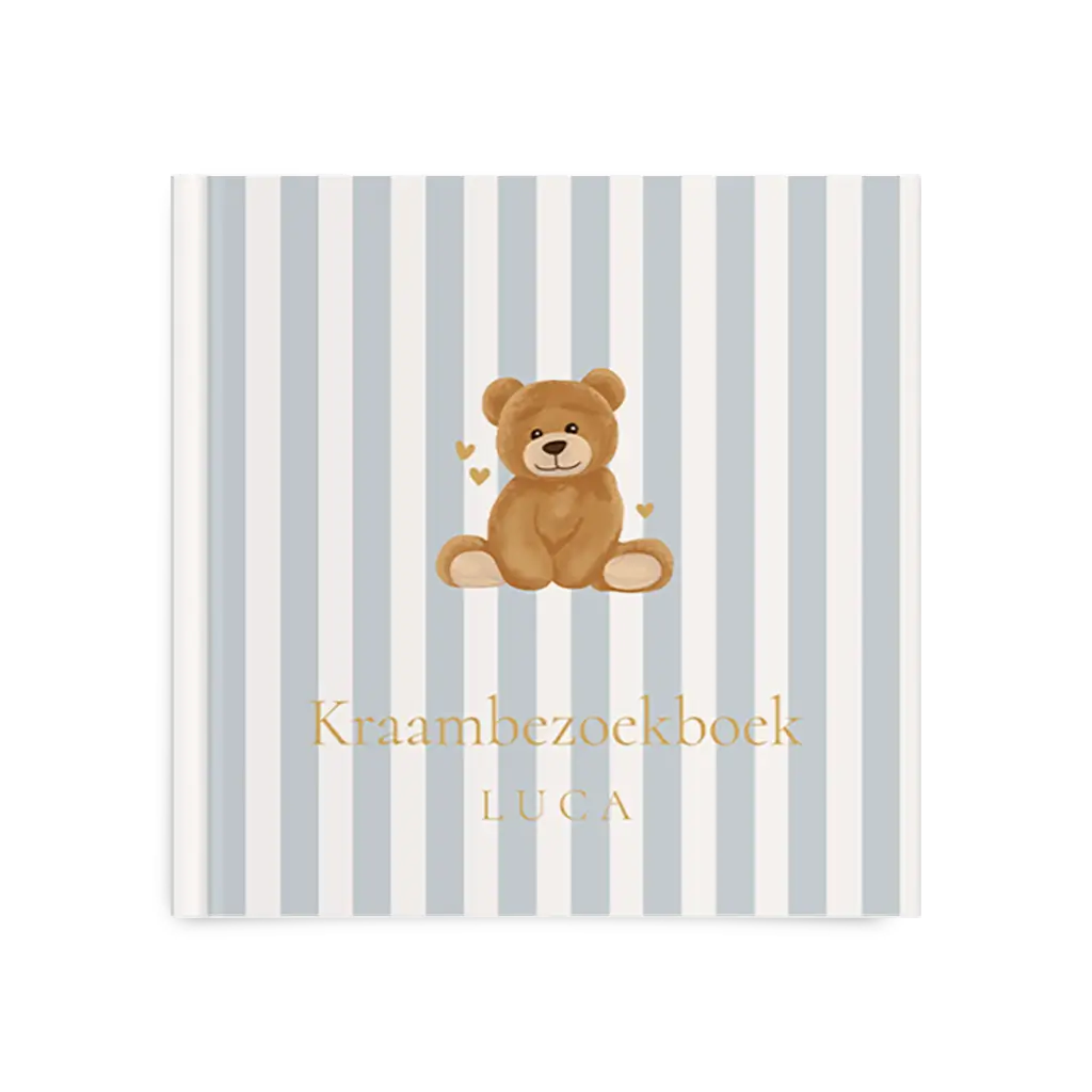 Schattig kraambezoekboek met beertje op strepen 