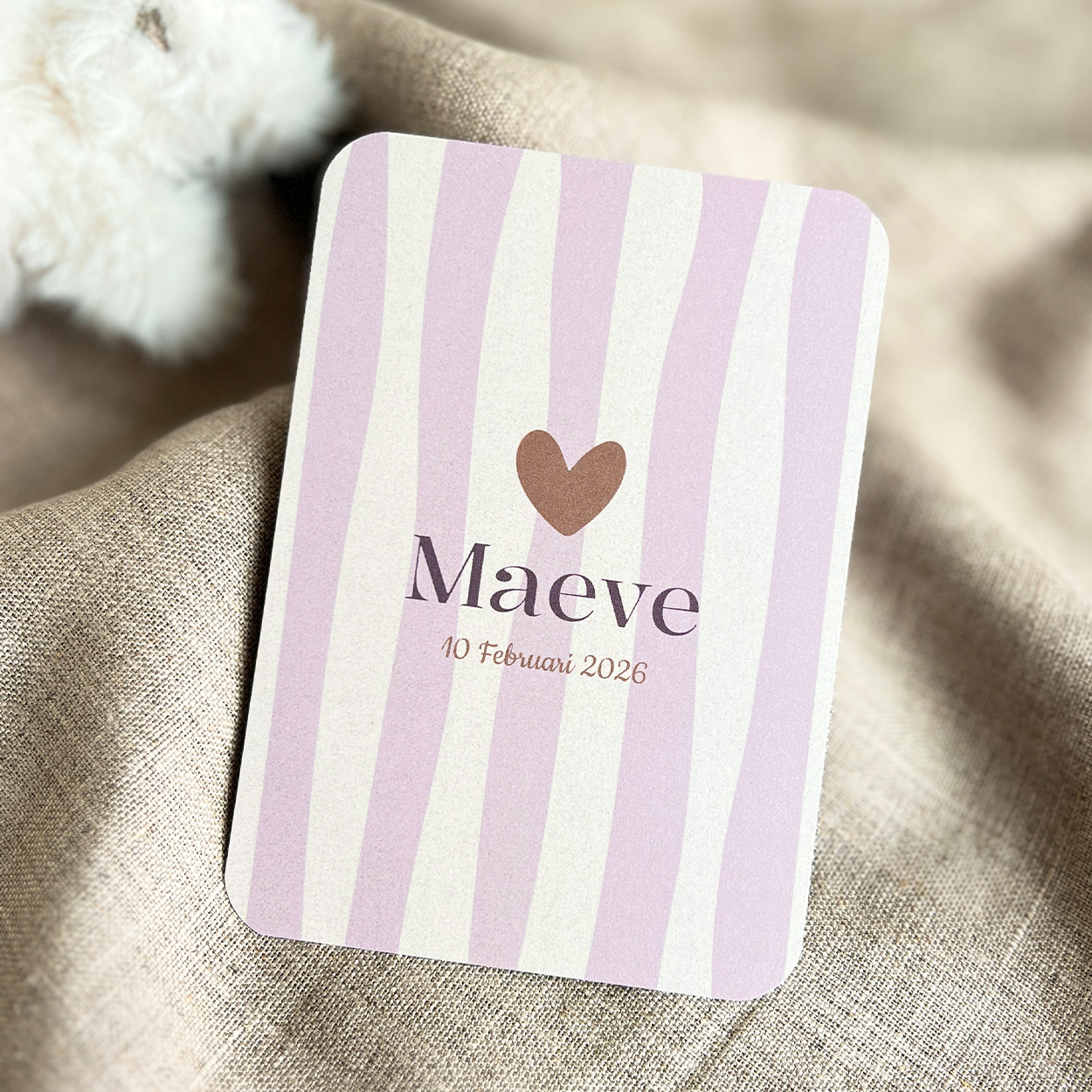 Geboortekaartje Hartje Strepen Lila