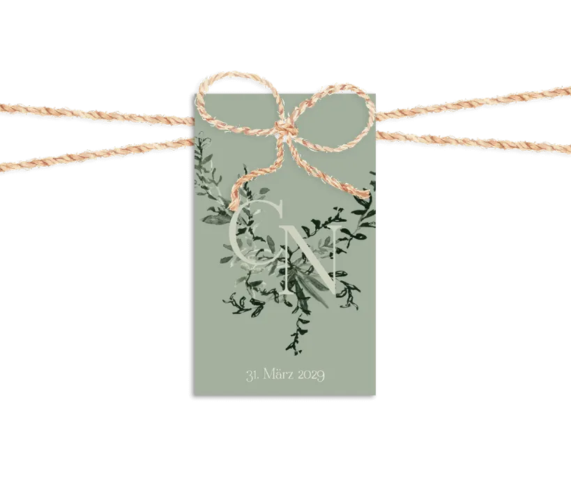 Stilvoller Anhänger zur Hochzeit mit Initialien und Zweigen