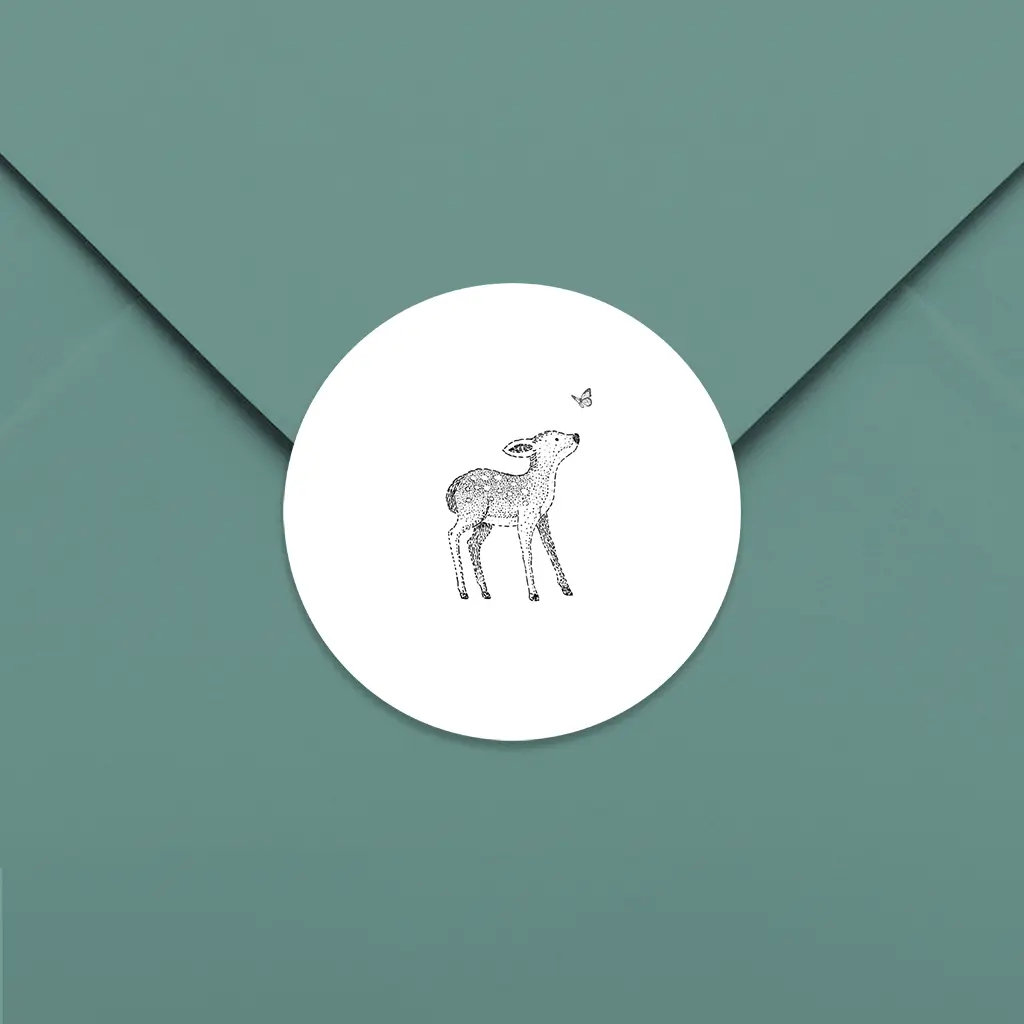 Sluitsticker wit met lijntekening hertje - per vel