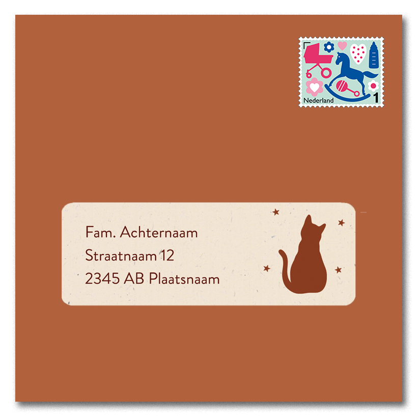 Adresstickers met silhouet kat en sterretjes