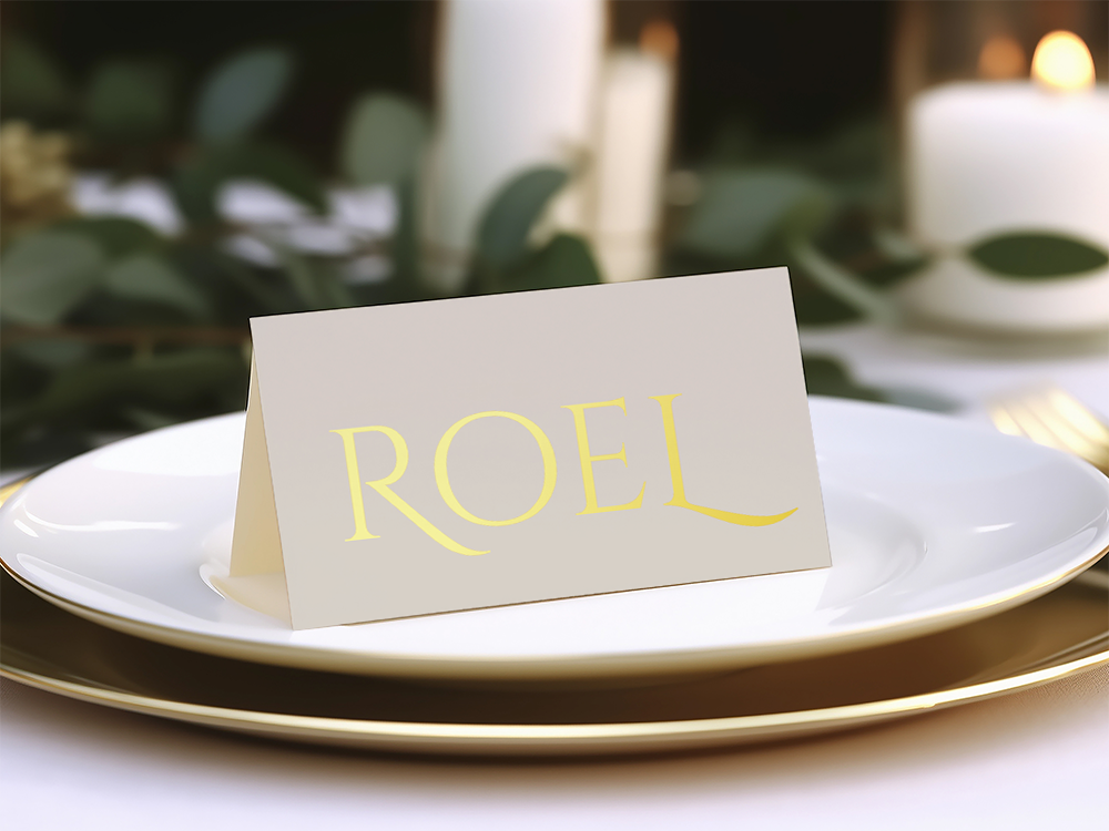 naamkaartjes beige met goudfolie