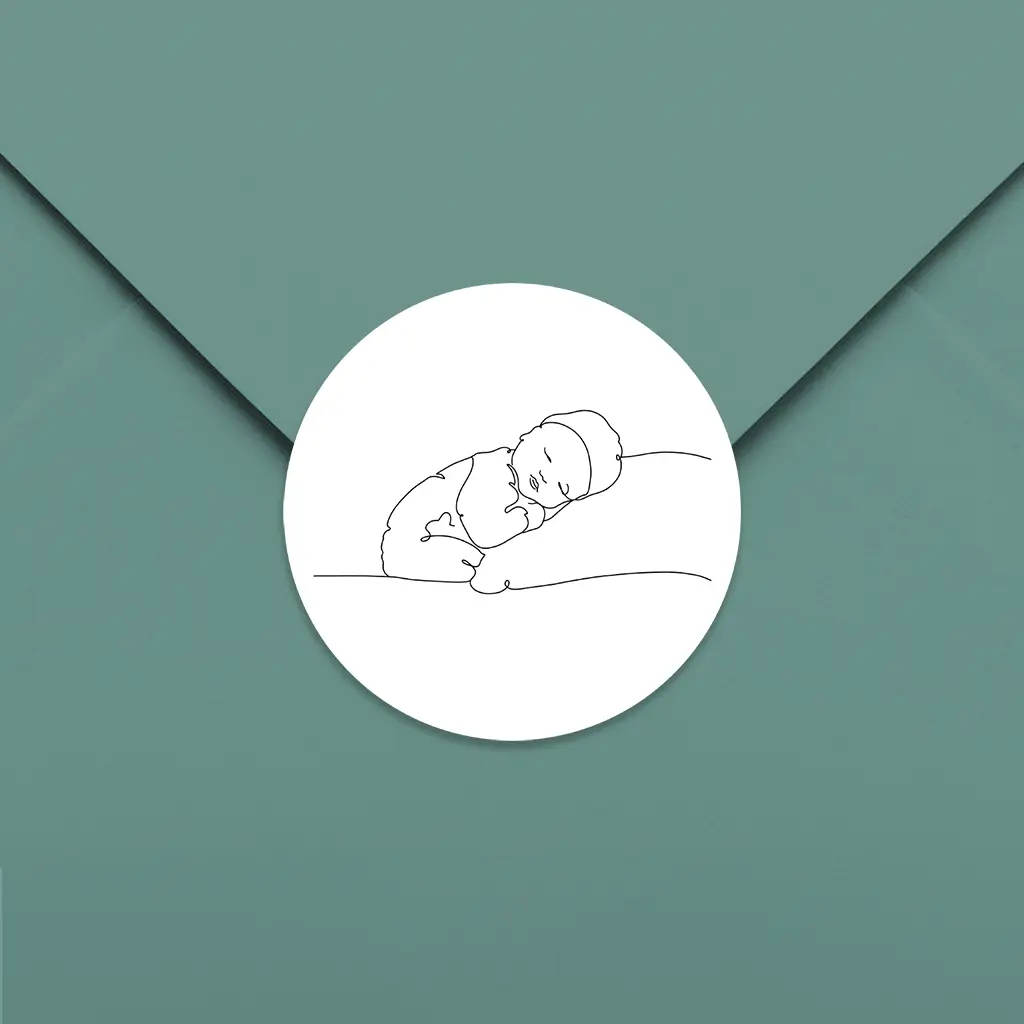 Sluitzegel wit met lijntekening baby - per vel