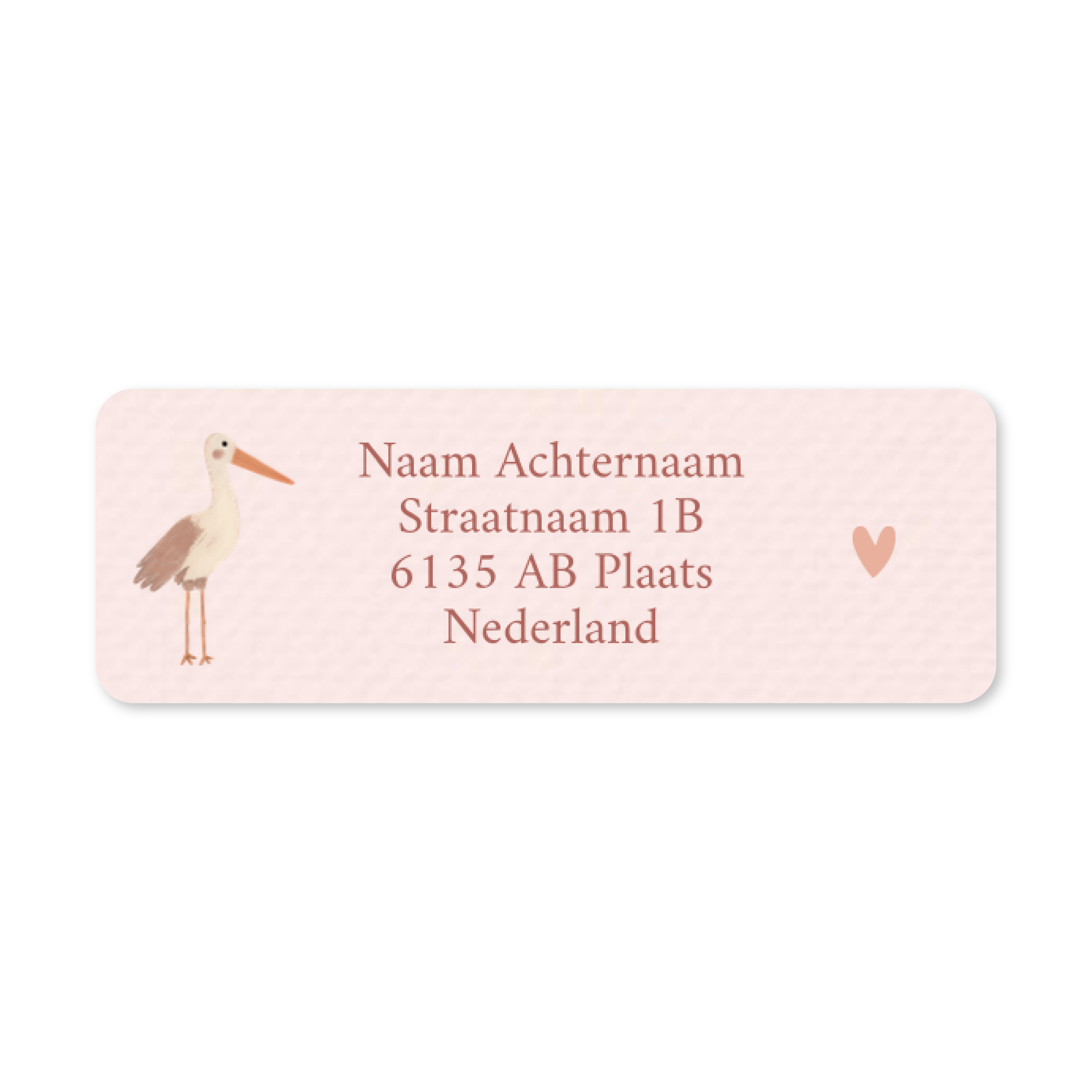 Adresstickers ooievaar roze watercolor en hartje