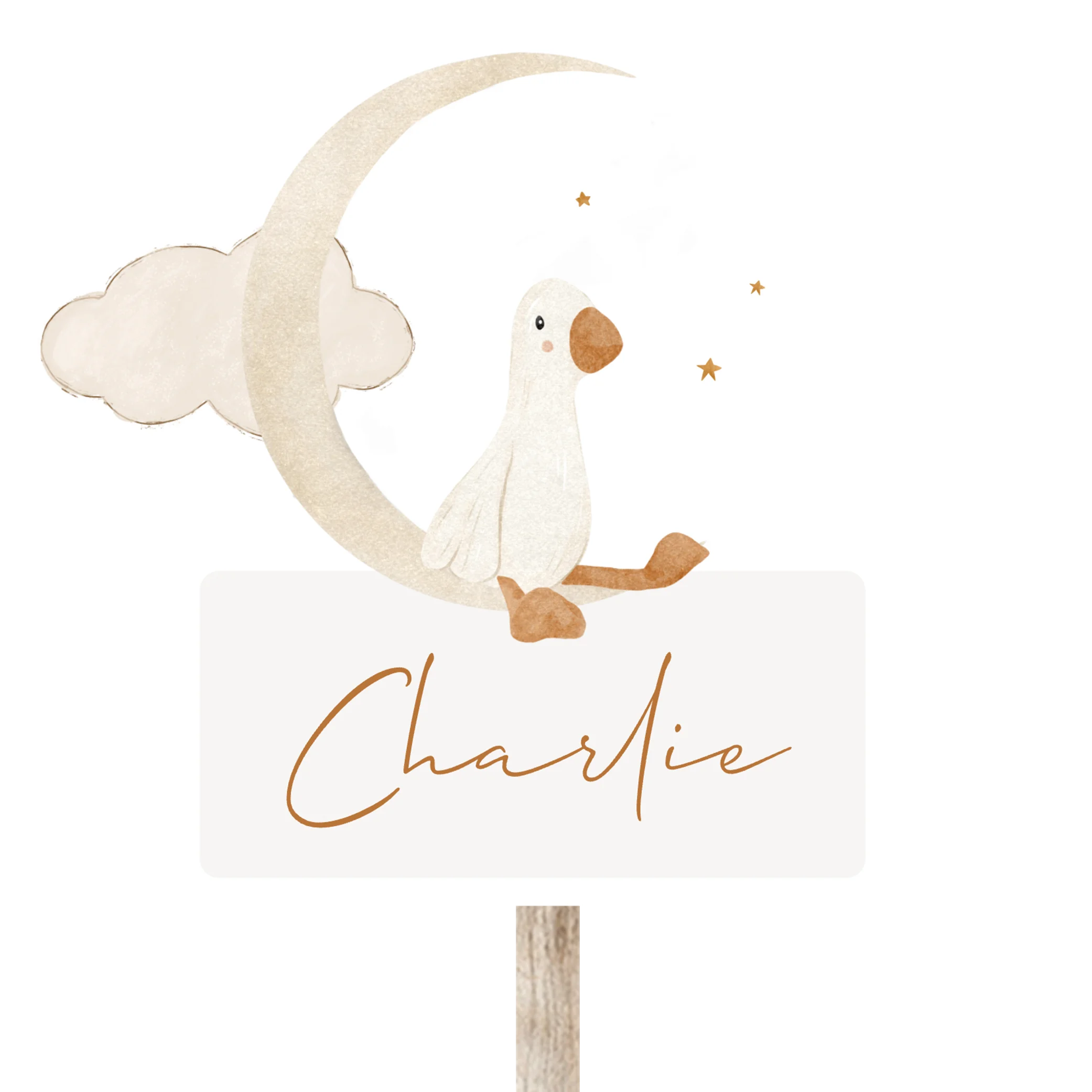 Origineel geboortebord tuin met eendje en maan