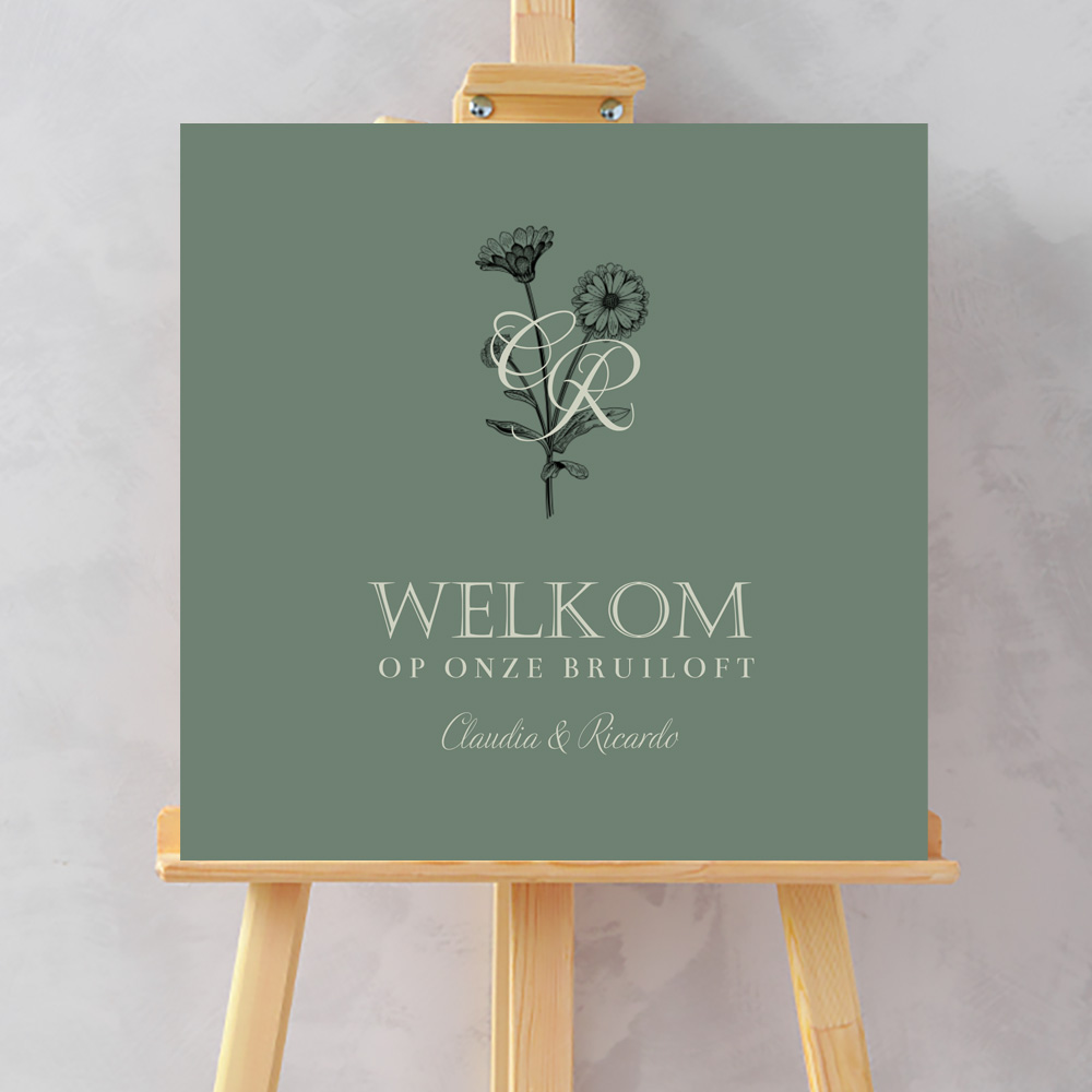 Bruiloftsbord groen botanisch bloemenboeket 70x70 cm