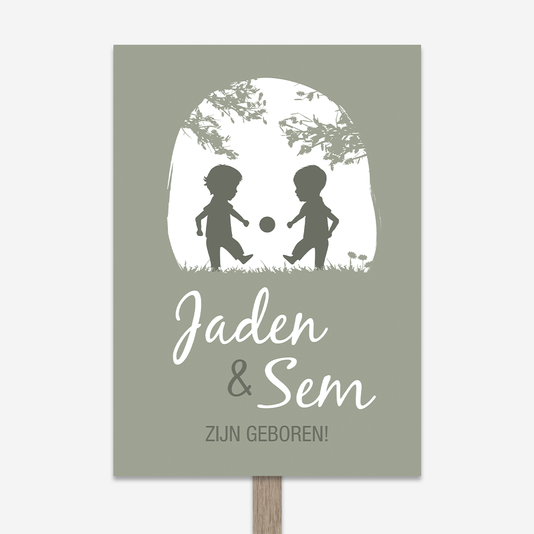Geboortebord Tuin Tweeling Voetballen Groen