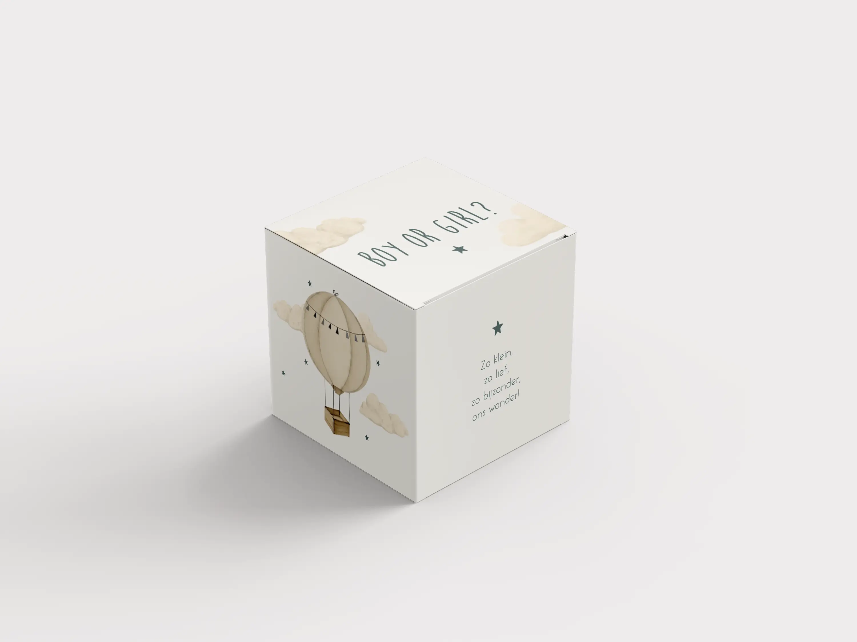 Bedankdoosje gender reveal met luchtballon en wolkjes